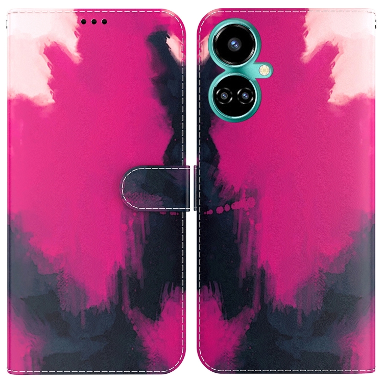 

For Tecno Camon 19 Pro 5G Watercolor Pattern Horizontal Flip Leather Phone Case(Berry Color)