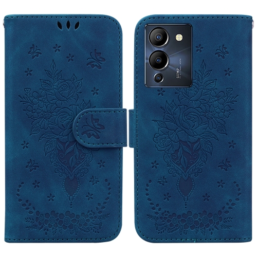 

For Infinix Note 12 G96/X670 Butterfly Rose Embossed Leather Phone Case(Blue)