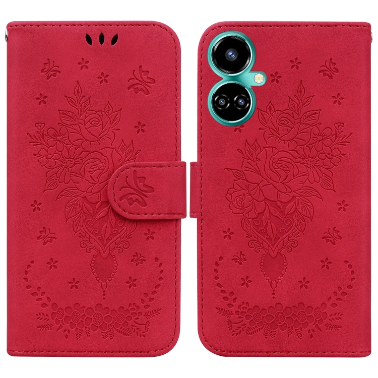 

For Tecno Camon 19 Pro 5G Butterfly Rose Embossed Leather Phone Case(Red)