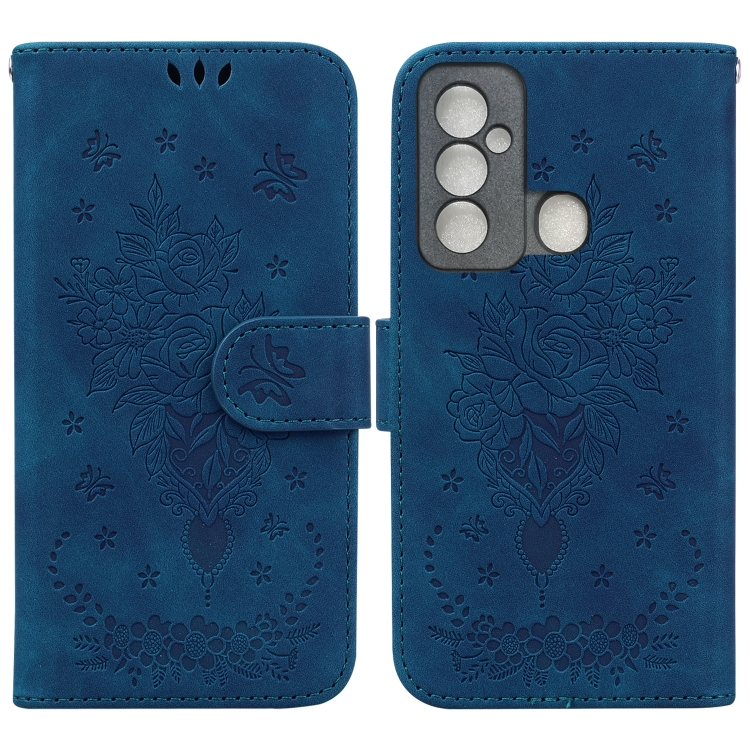 

For Tecno Spark 6 GO Butterfly Rose Embossed Leather Phone Case(Blue)