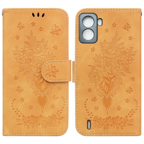 

For Tecno Pop 6 No Fingerprints Butterfly Rose Embossed Leather Phone Case(Yellow)