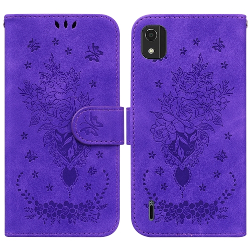 

For Nokia C2 2nd Edition Butterfly Rose Embossed Leather Phone Case(Purple)