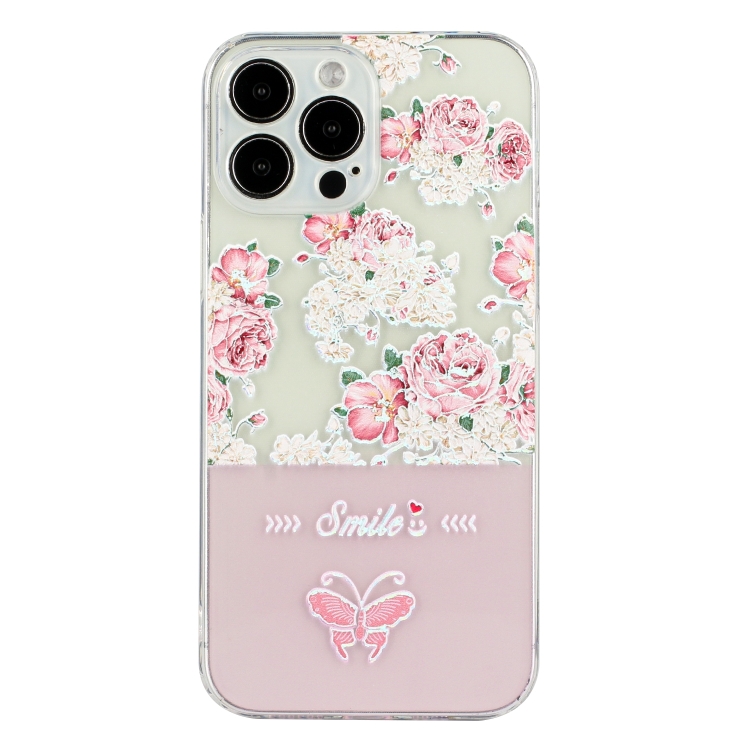 

For iPhone 13 Pro Bronzing Butterfly Flower Phone Case (Peony)