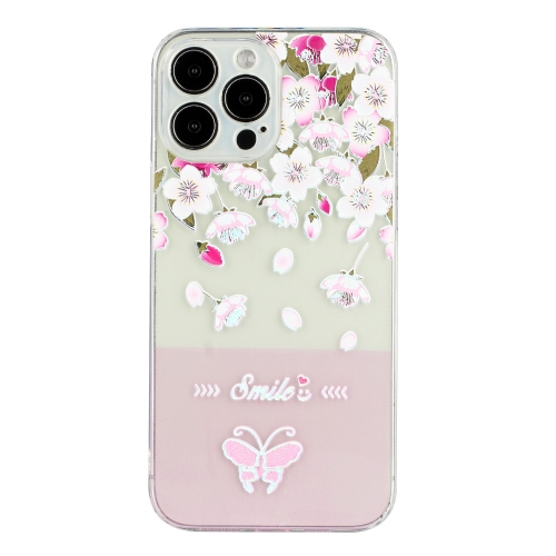 

Bronzing Butterfly Flower Phone Case For iPhone 13 Pro Max(Peach Blossoms)