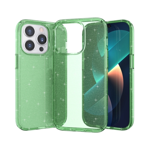 

For iPhone 14 Pro Crystal Clear Phone Case(Glitter Green)