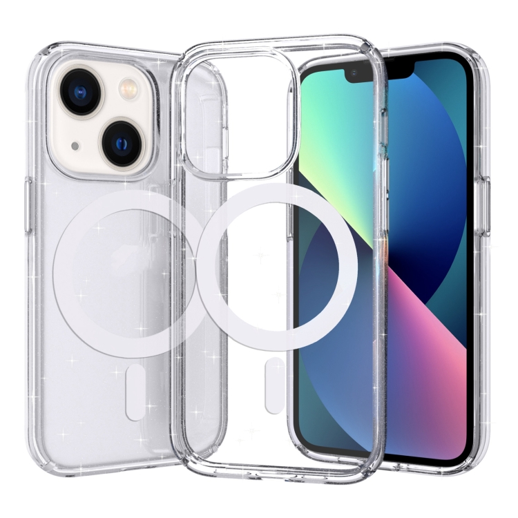 

Crystal Clear MagSafe Phone Case For iPhone 14(Glitter White)