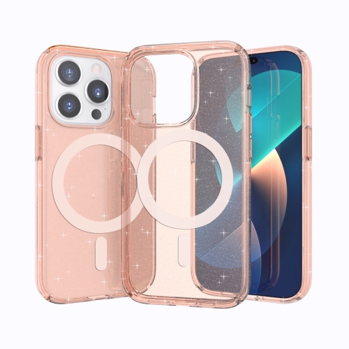 

For iPhone 14 Pro Crystal Clear MagSafe Phone Case(Glitter Gold)