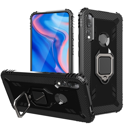 

For Huawei Honor 9X(Foreign Version) Carbon Fiber Protective Case with 360 Degree Rotating Ring Holder(Black)