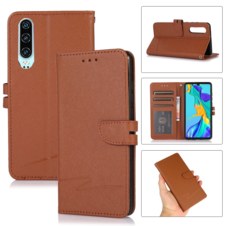 

For Huawei P30 Cross Texture Horizontal Flip Leather Phone Case(Brown)