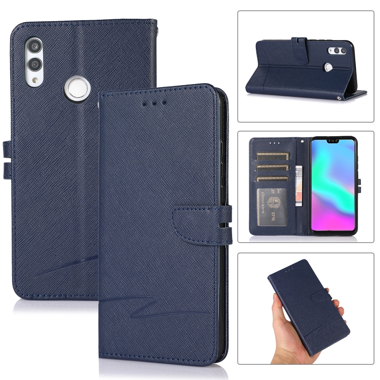

For Honor 10 Lite Cross Texture Horizontal Flip Leather Phone Case(Dark Blue)