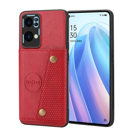 

For OPPO Reno7 Pro Double Buckle Card Slots Magnetic Phone Case(Red)