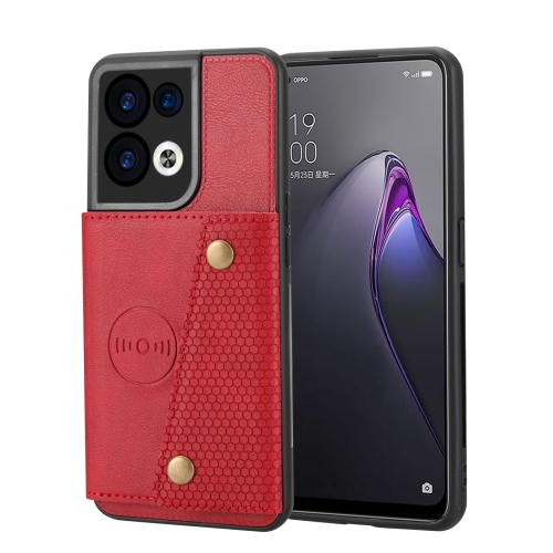 

For OPPO Reno8 Pro Double Buckle Card Slots Magnetic Phone Case(Red)