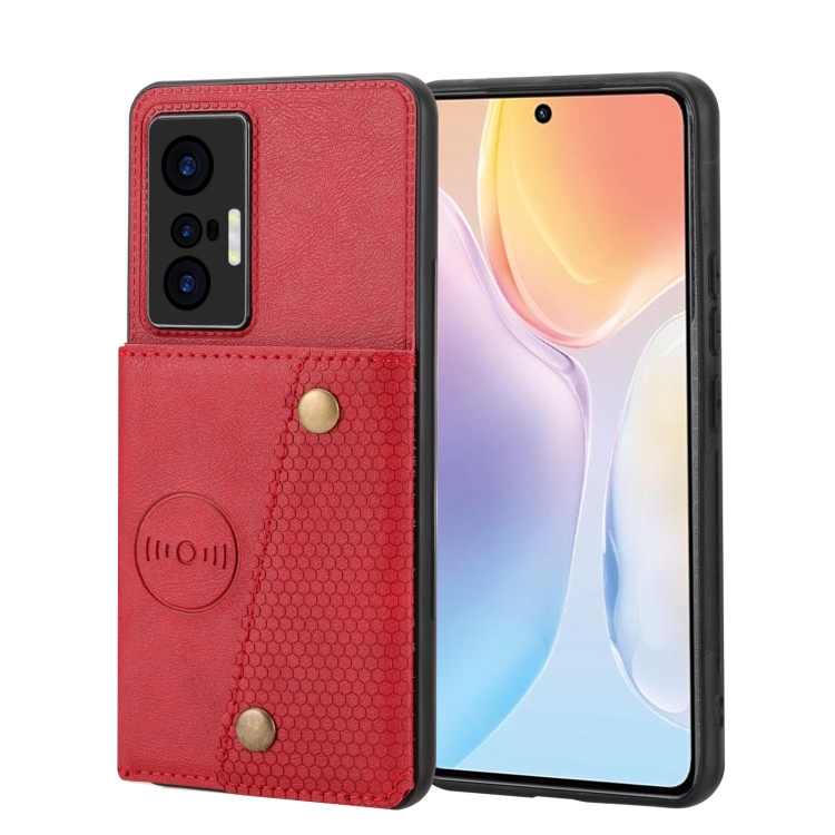 

For vivo X70 Double Buckle Card Slots Magnetic Phone Case(Red)