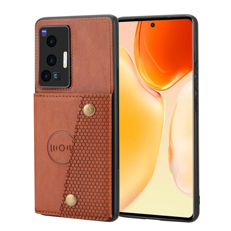 

For vivo X70 Pro Double Buckle Card Slots Magnetic Phone Case(Brown)