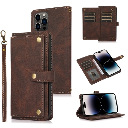 

Lanyard Leather Phone Case For iPhone 14 Pro(Brown)