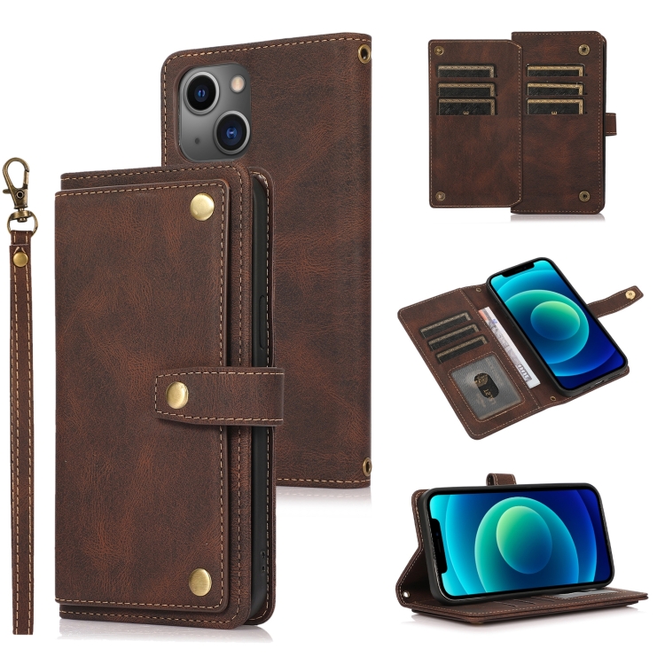 

Lanyard Leather Phone Case For iPhone 14(Brown)