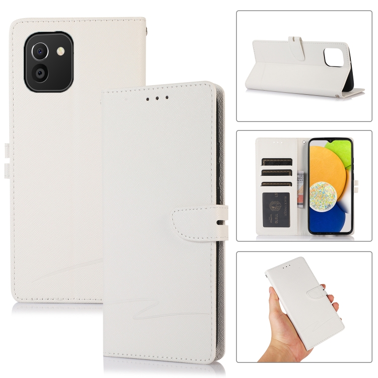 

For Samsung Galaxy A03 EU Cross Texture Horizontal Flip Leather Phone Case(White)