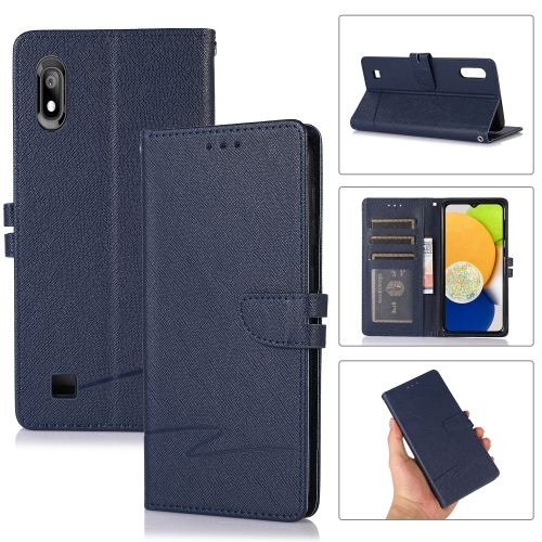 

For Samsung Galaxy A10 Cross Texture Horizontal Flip Leather Phone Case(Dark Blue)