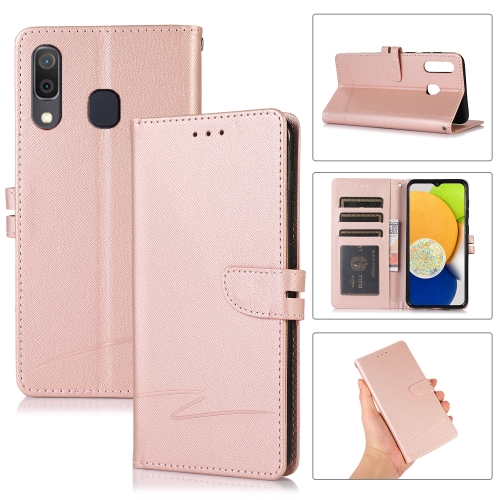 

For Samsung Galaxy A20 Cross Texture Horizontal Flip Leather Phone Case(Pink)