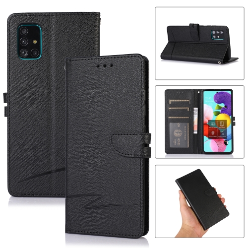 

For Samsung Galaxy A51 5G Cross Texture Horizontal Flip Leather Phone Case(Black)