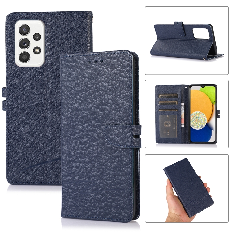 

For Samsung Galaxy A52 5G Cross Texture Horizontal Flip Leather Phone Case(Dark Blue)