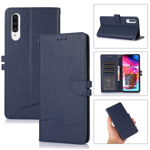 

For Samsung Galaxy A70 Cross Texture Horizontal Flip Leather Phone Case(Dark Blue)