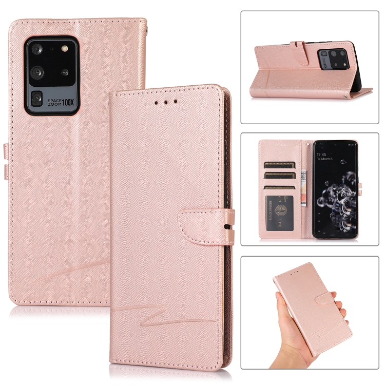 

For Samsung Galaxy S20 Ultra Cross Texture Horizontal Flip Leather Phone Case(Pink)