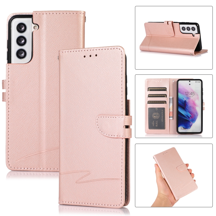 

For Samsung Galaxy S21 5G Cross Texture Horizontal Flip Leather Phone Case(Pink)