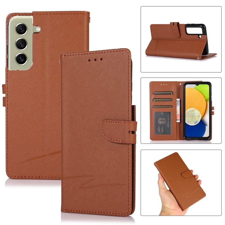 

For Samsung Galaxy S21 FE 5G Cross Texture Horizontal Flip Leather Phone Case(Brown)