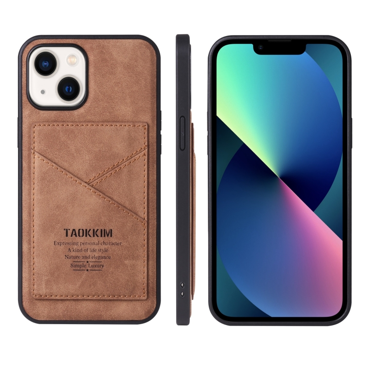 

For iPhone 14 TAOKKIM Retro Matte Phone Case (Brown)