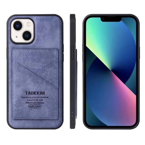 

For iPhone 14 Plus TAOKKIM Retro Matte Phone Case (Blue)