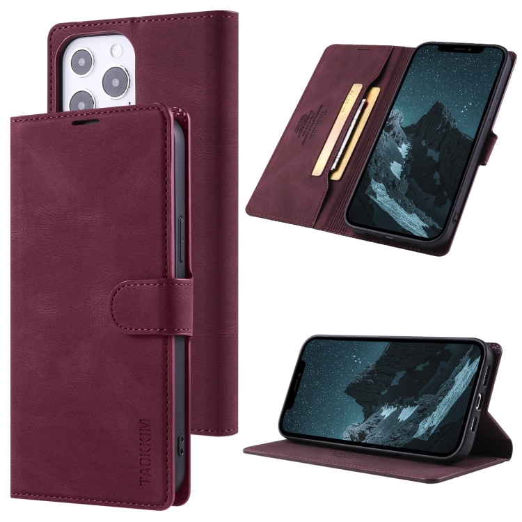 

TAOKKIM Skin Feel Leather Case For iPhone 14 Pro Max(Red)