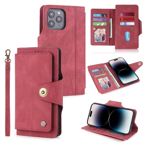 

POLA 9 Card-slot Oil Side Leather Phone Case For iPhone 14 Pro(Red)