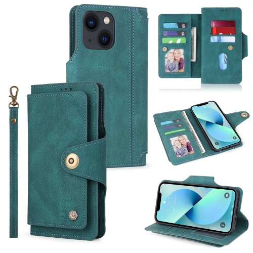 

POLA 9 Card-slot Oil Side Leather Phone Case For iPhone 14 Max(Dark Green)