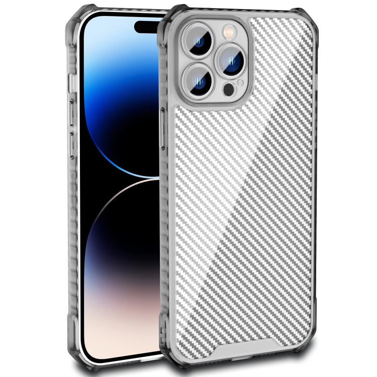 

For iPhone 14 Pro Carbon Fiber Texture Shockproof Phone Case(Transparent Black)