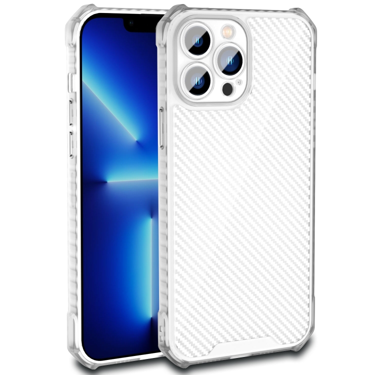

Carbon Fiber Texture Shockproof Phone Case For iPhone 13 Pro Max(Transparent White)