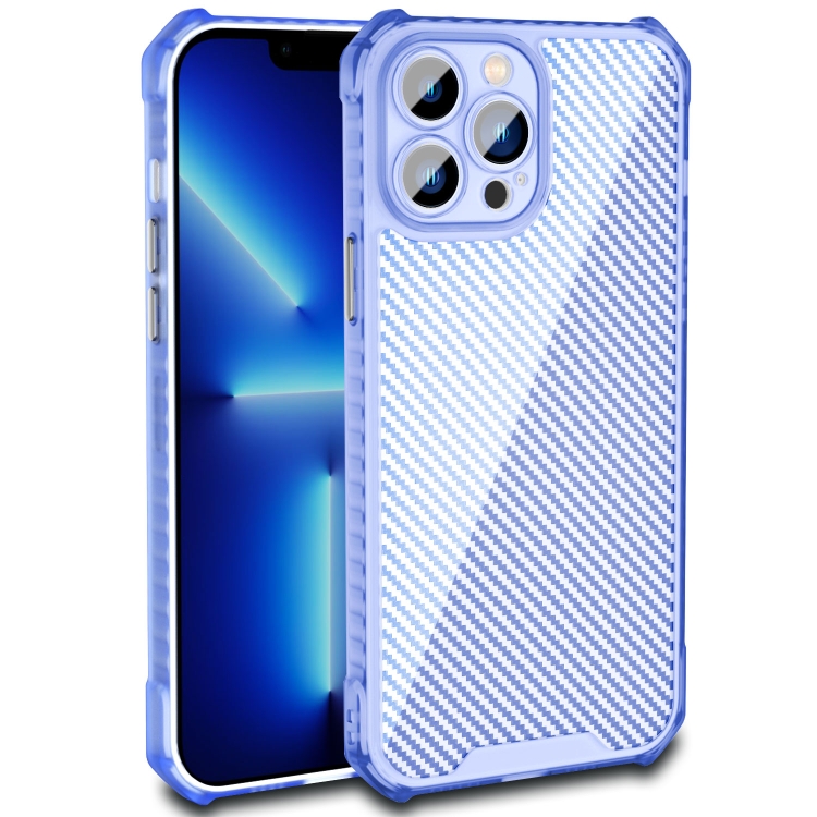 

For iPhone 11 Carbon Fiber Texture Shockproof Phone Case (Transparent Blue)