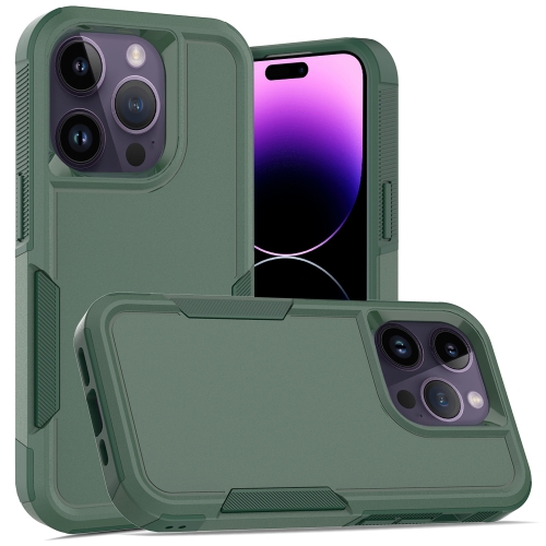 

For iPhone 14 Pro Soft TPU Hard PC Phone Case(Dark Green)