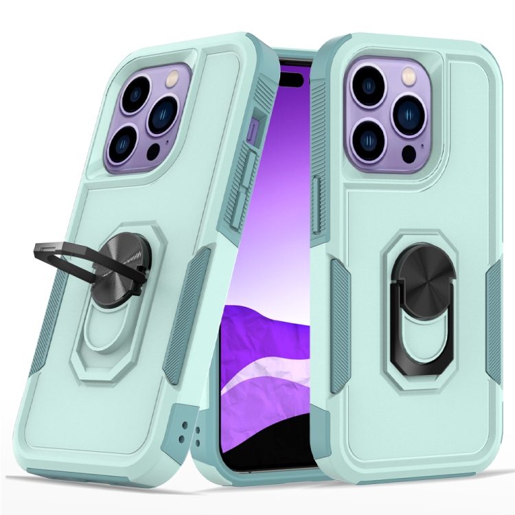 

PC + TPU Phone Case with Ring Holder For iPhone 14 Pro(Light Green)