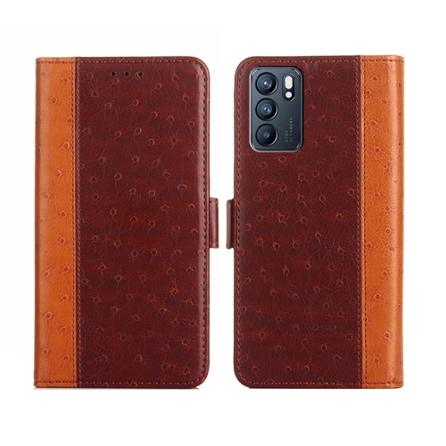 

For OPPO Reno6 5G Ostrich Texture Flip Leather Phone Case(Brown)