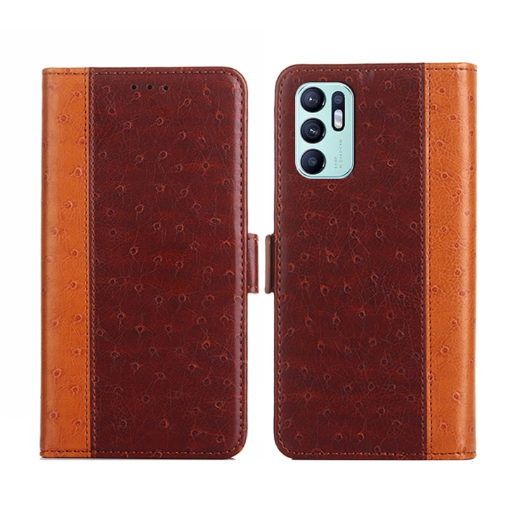 

For OPPO Reno6 4G Ostrich Texture Flip Leather Phone Case(Brown)