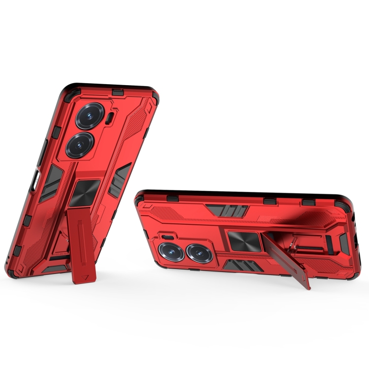 

For vivo Y77 5G Supersonic PC + TPU Shock-proof Protective Phone Case with Holder(Red)