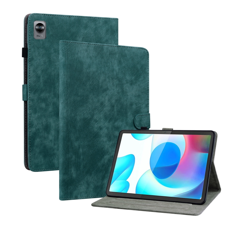 

For Realme Pad Mini 8.7 Tiger Pattern PU Tablet Case(Dark Green)