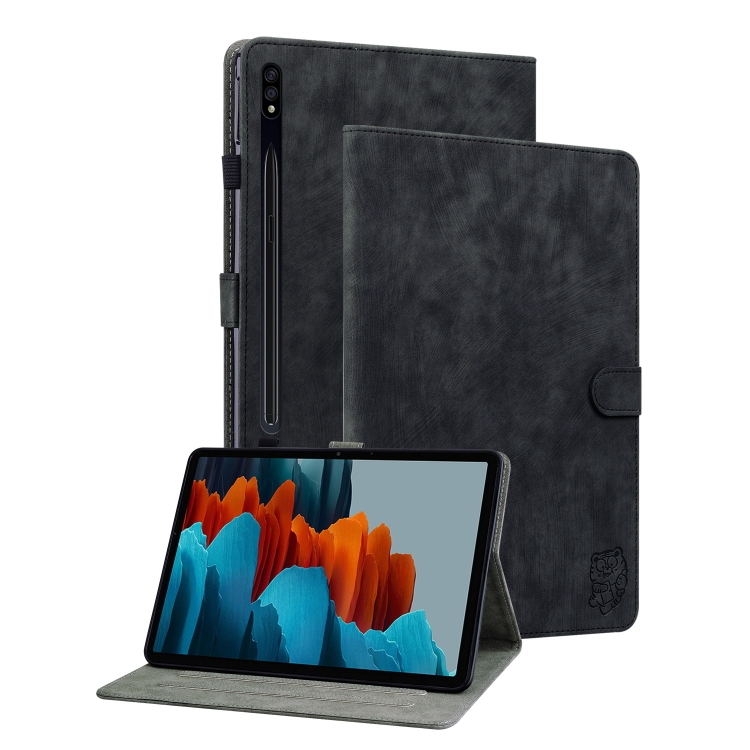 

For Samsung Galaxy Tab S9+ Tiger Pattern Flip Leather Tablet Case(Black)