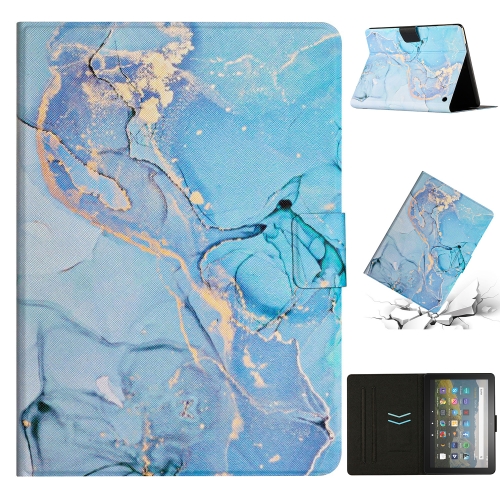 

For Amazon Kindle HD 10 2021 Marble Pattern Smart Leather Tablet Case(Blue)