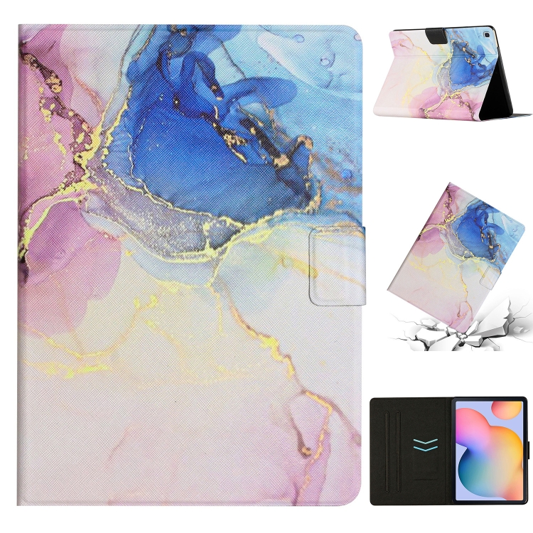 

For Samsung Galaxy Tab A7 10.4 2020 T500 Marble Pattern Smart Leather Tablet Case(Pink Blue)