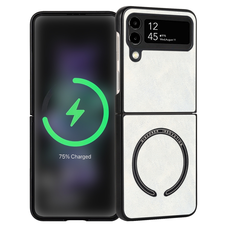 

For Samsung Galaxy Z Flip3 5G Lambskin Texture MagSafe Magnetic Phone Case(White)