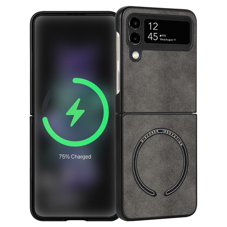 

For Samsung Galaxy Z Flip4 Lambskin Texture MagSafe Magnetic Phone Case(Grey)