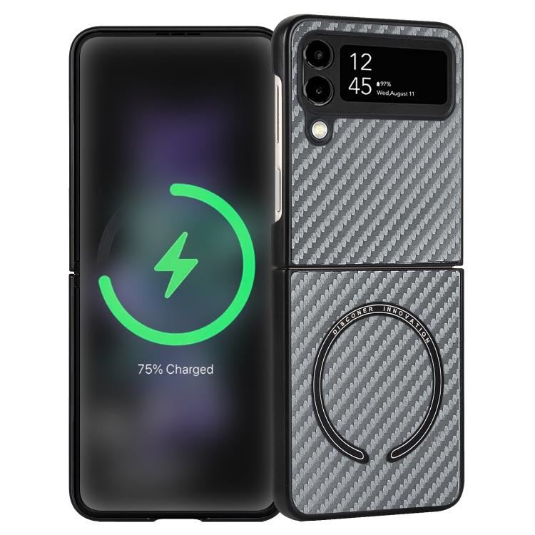 

For Samsung Galaxy Z Flip4 Carbon Fiber Texture MagSafe Magnetic Phone Case(Grey)