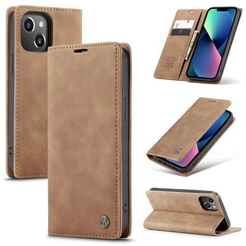 

For iPhone 14 CaseMe-013 Multifunctional Retro Frosted Leather Phone Case (Brown)